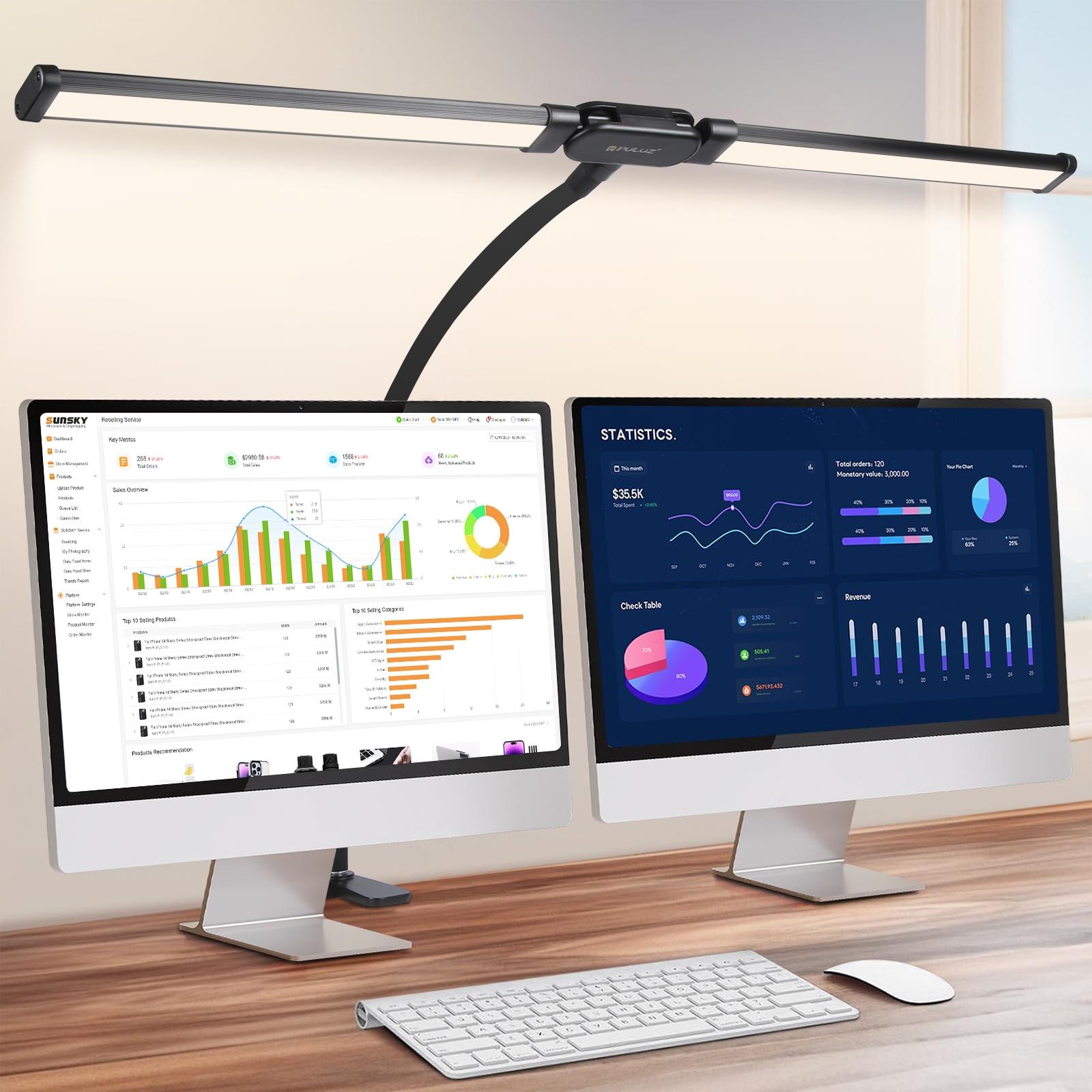 Double Head Clip Desk Lamp with Gooseneck Tube Led in Black