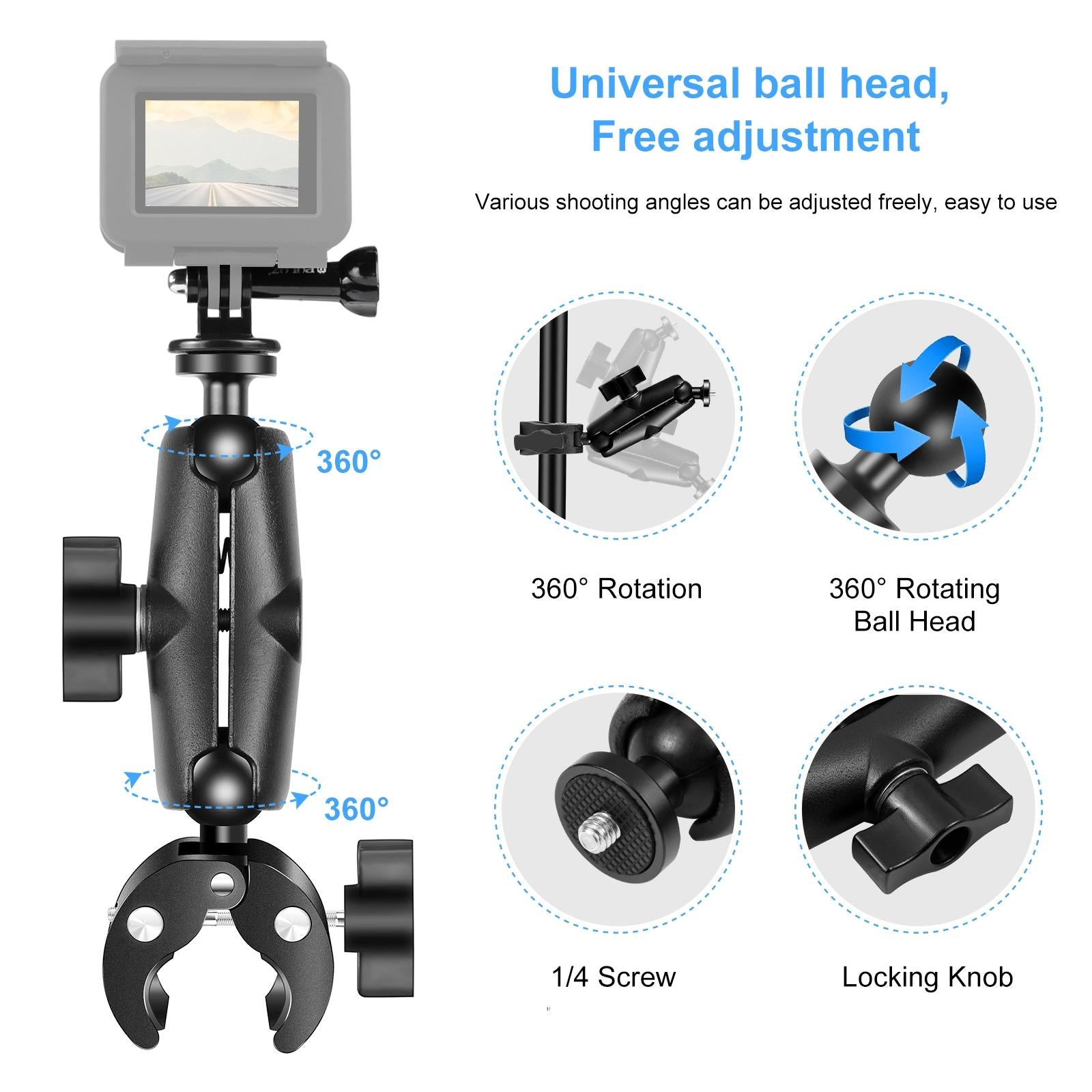 Universal Motorcycle Handlebar Mount for Action Cameras
