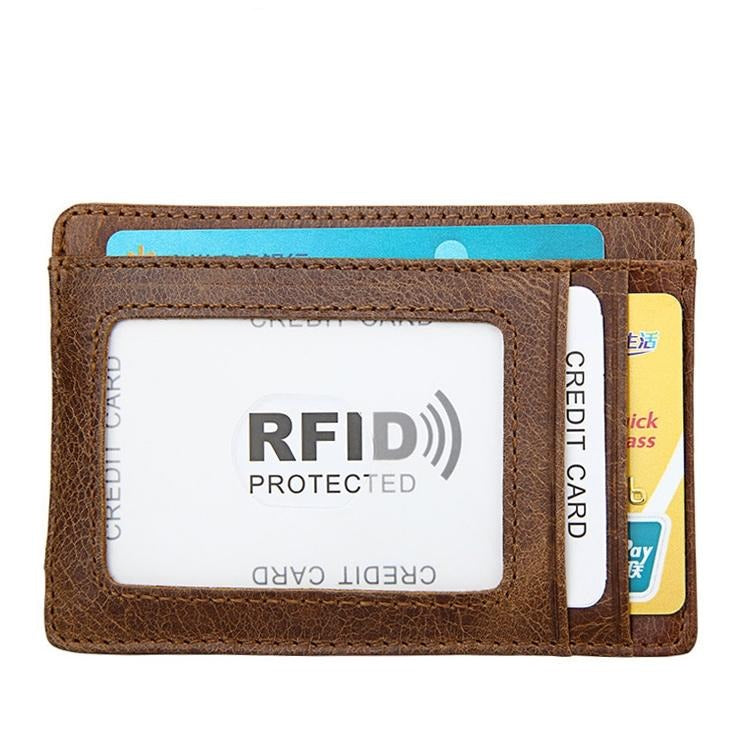 Leather Rfid Card Holder Wallet - Crazy Horse - Yellowish-Brown