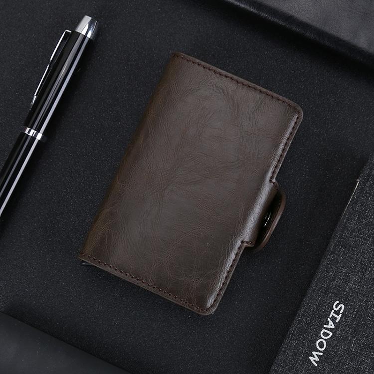 Leather Rfid Blocking Card Wallet - Multi-functional - Coffee