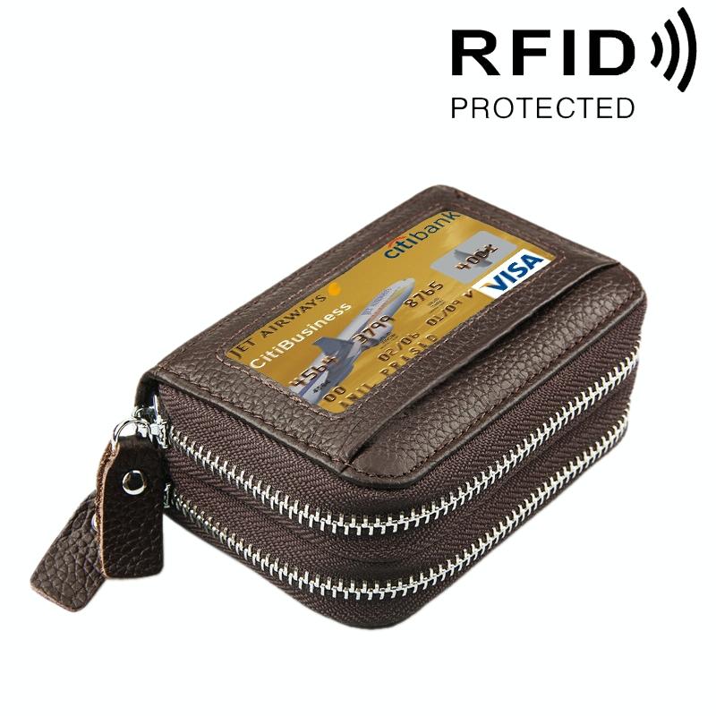 11-slot Rfid Blocking Leather Card Holder Wallet with Coin Pocket - Coffee