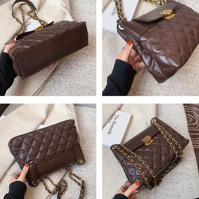 Versatile Rhombic Chain Crossbody Bag For Women - Coffee