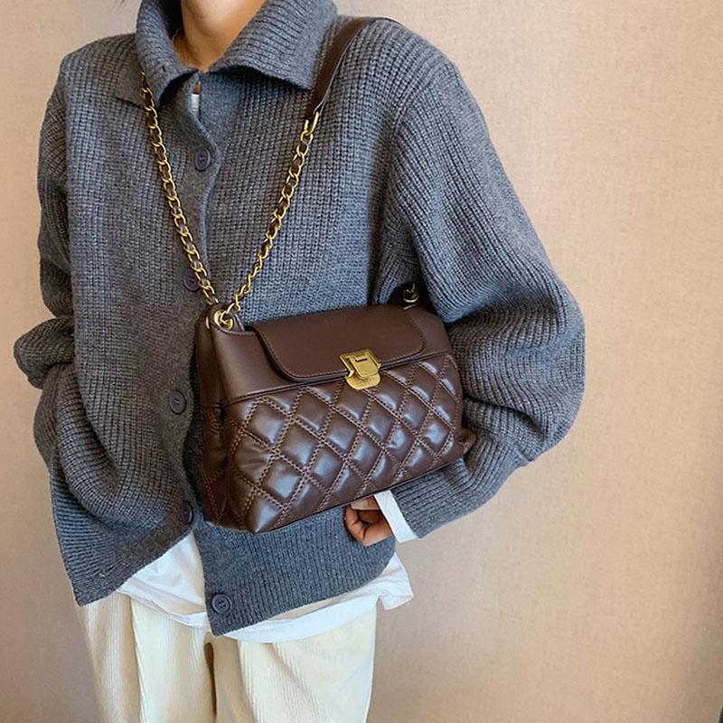 Versatile Rhombic Chain Crossbody Bag For Women - Coffee