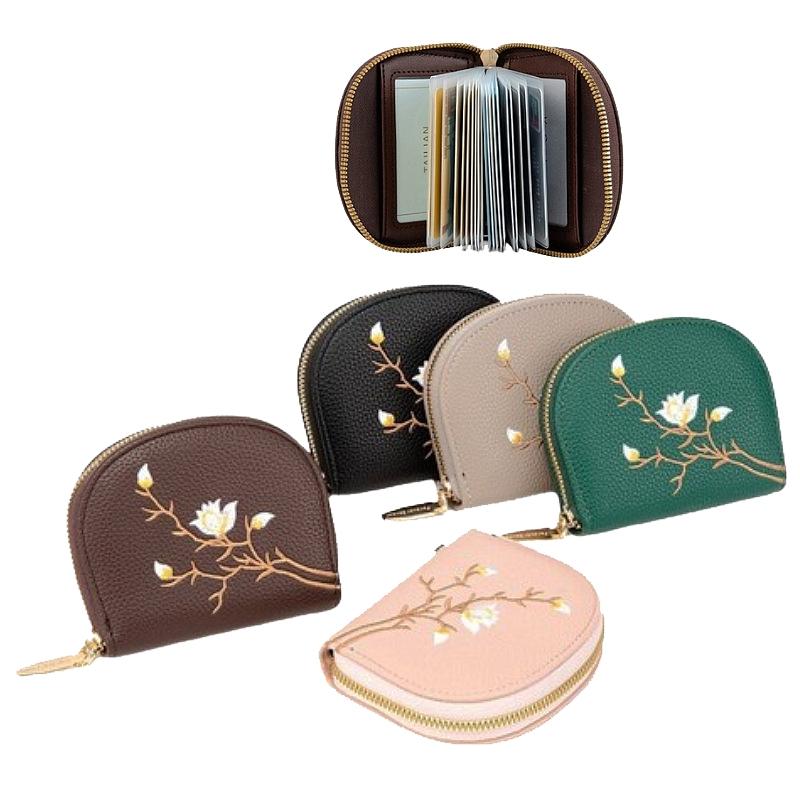 Large Capacity Semicircular Embroidery Id Card Holder - Coffee