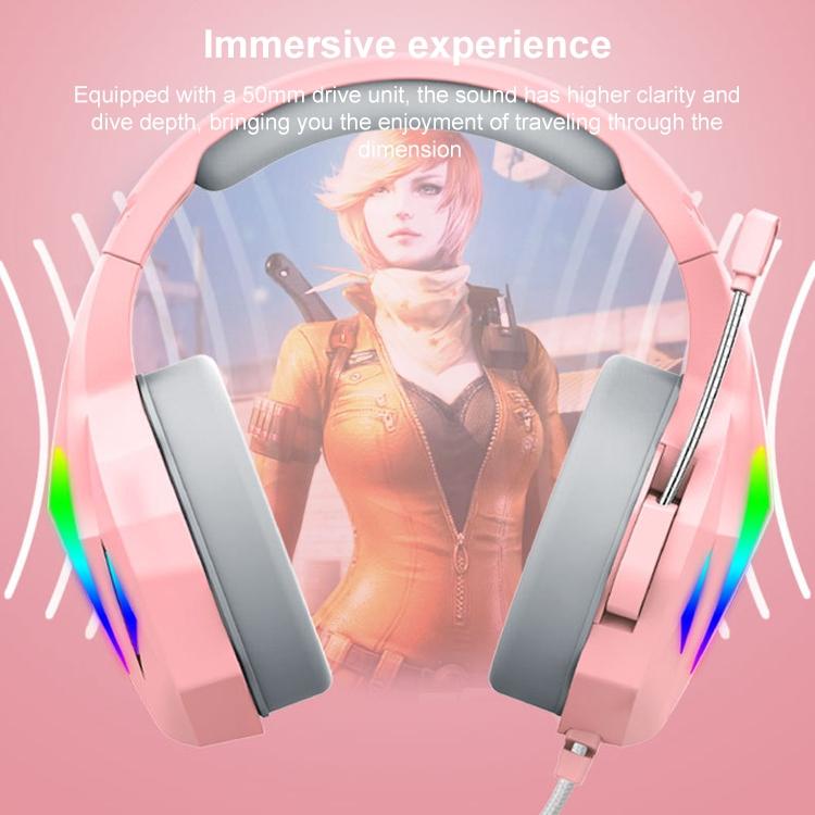 Wire-Controlled Gaming Headset With Mic Pink