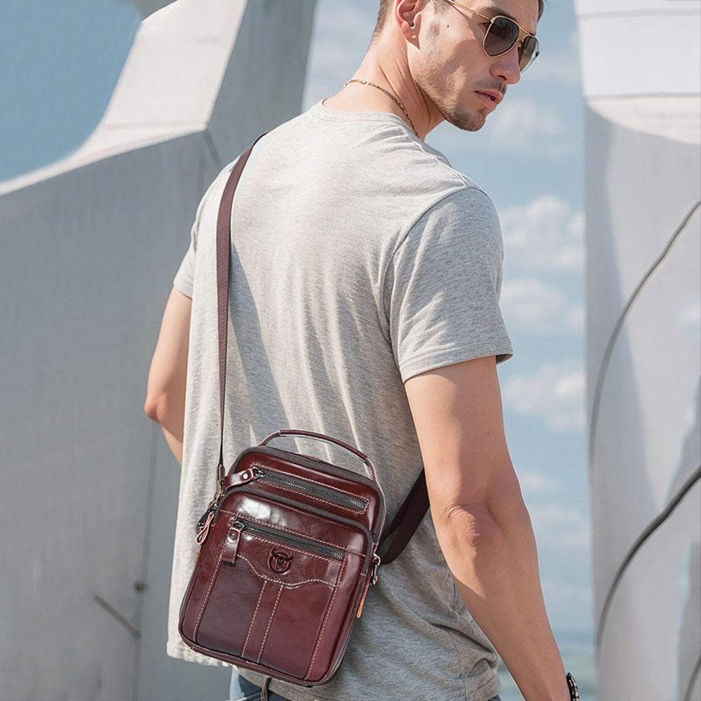 Large Capacity Retro Cowhide Crossbody Bag - Coffee