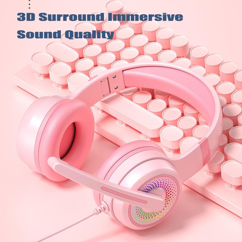 Led Bass Stereo Gaming Headset With Mic - Pink