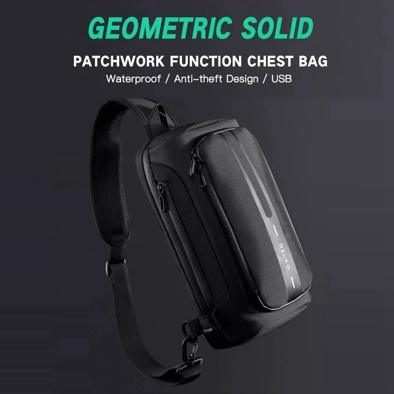 Waterproof Men Business Chest Bag With Usb Charging Port Anti Theft Shoulder Messenger Bag - Dark Grey