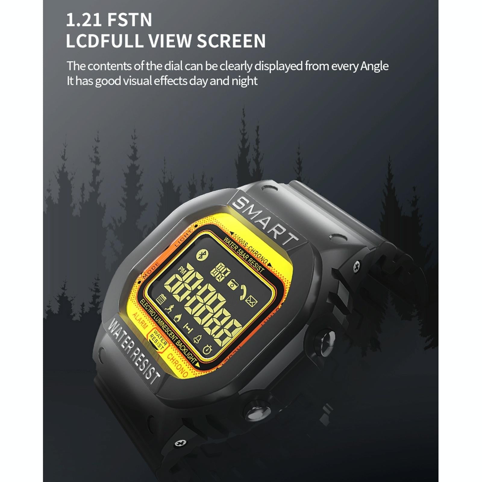 1.21 Inch Fstn Lcd Screen 50M Waterproof Smart Watch Support Information Reminder / Remote Camera / Sport Record Black - Eda001133601C