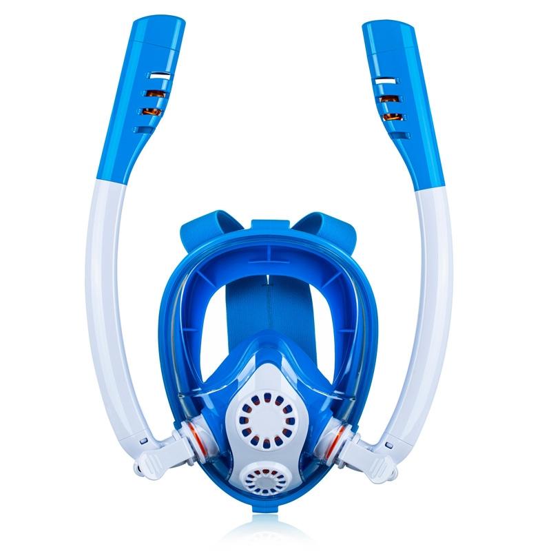 Full Dry Silicone Kids Diving Mask with Double Tubes - White Yellow