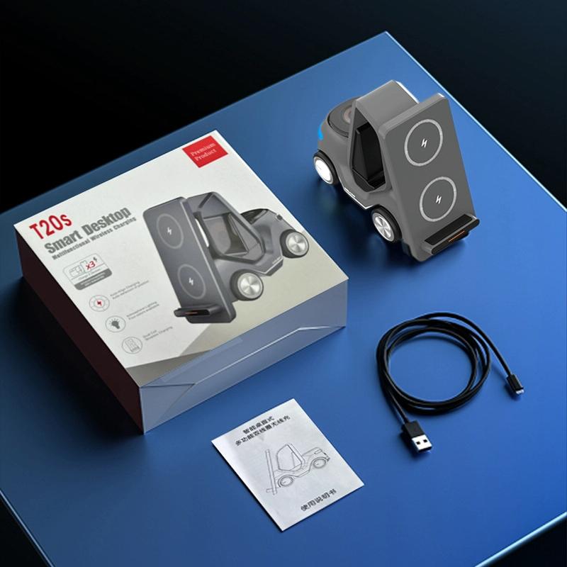 15W 3 In 1 Forklift Wireless Charger With Led Light - White