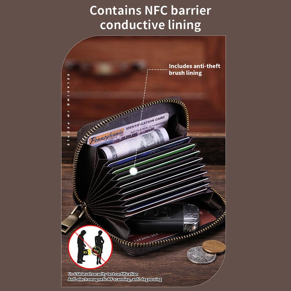 Rfid Anti Theft Cowhide Card Holder Wallet Coffee