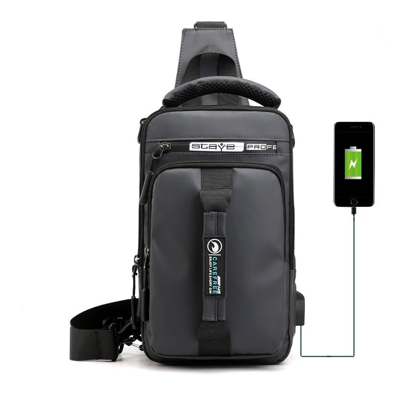 Men Multifunctional Chest Bag Usb Charging Port Single / Double Shoulder - Black