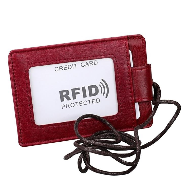 Leather Rfid Card Holder Lanyard - Compact & Secure - Coffee