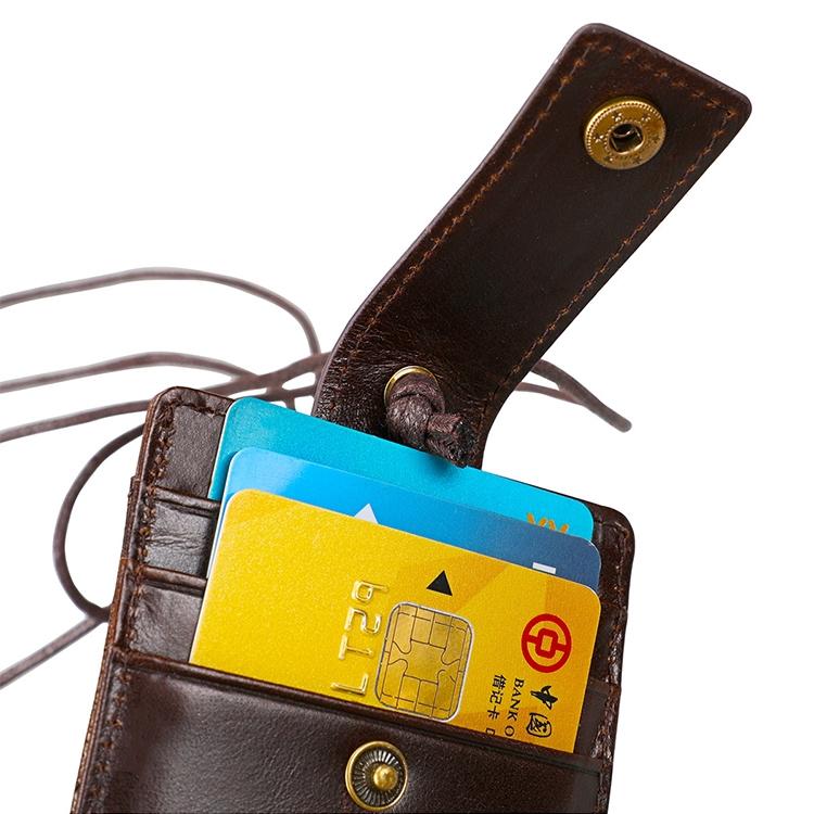 Leather Rfid Card Holder Lanyard - Compact & Secure - Coffee