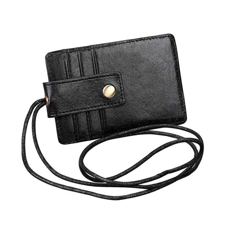 Leather Rfid Card Holder Lanyard - Compact & Secure - Coffee