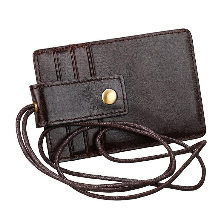 Leather Rfid Card Holder Lanyard - Compact & Secure - Coffee