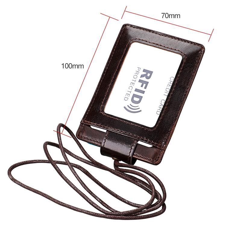 Leather Rfid Card Holder Lanyard - Compact & Secure - Coffee