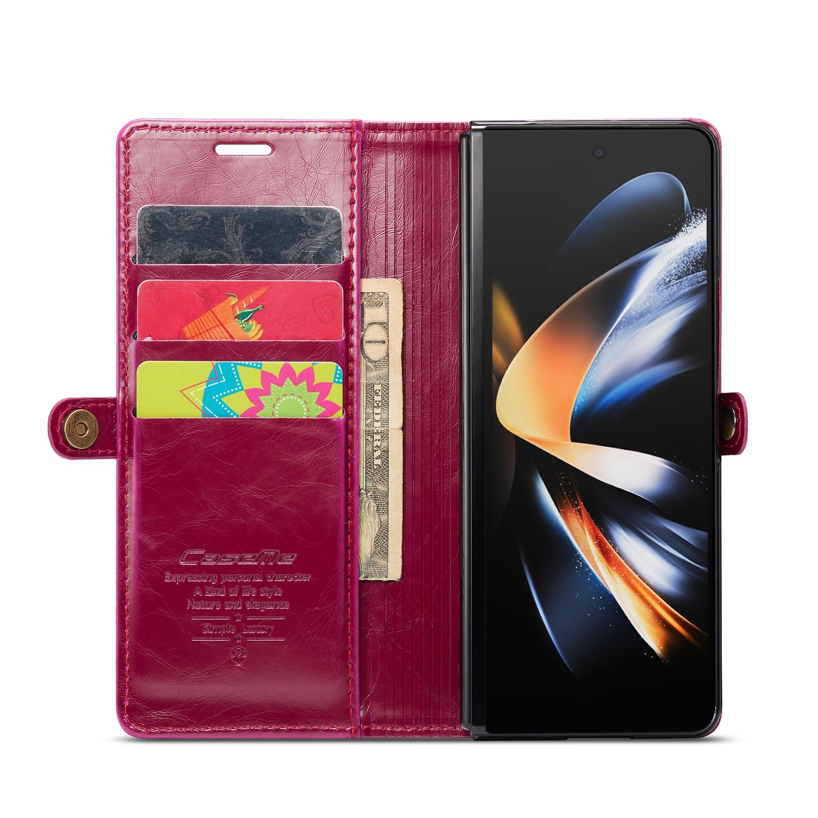 For Samsung Galaxy Z Fold4 5G Premium Crazy Horse Leather Phone Case - Wine Red