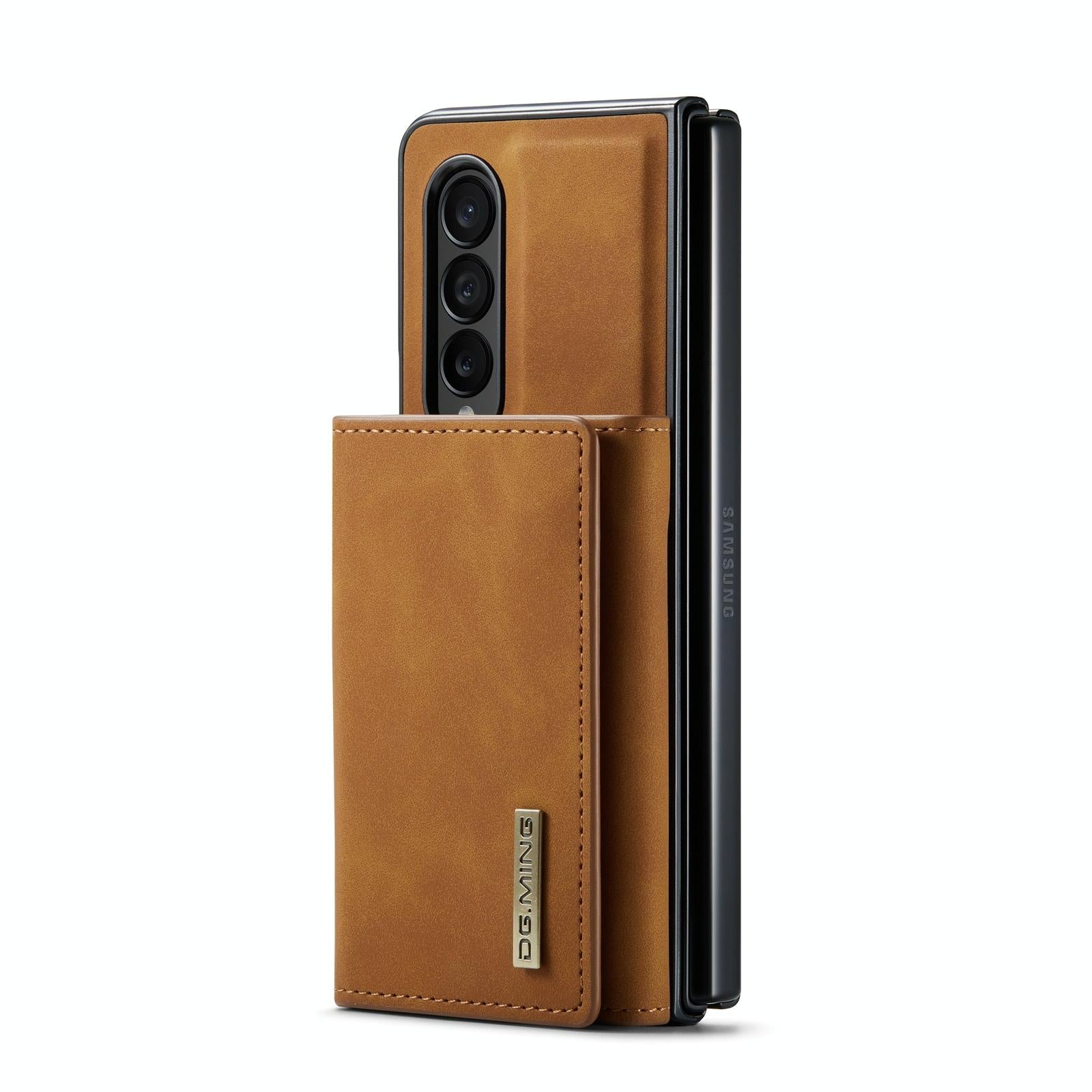 For Samsung Galaxy Z Fold4 5G Wallet Case - 3 Fold Multi Card Holder - Coffee