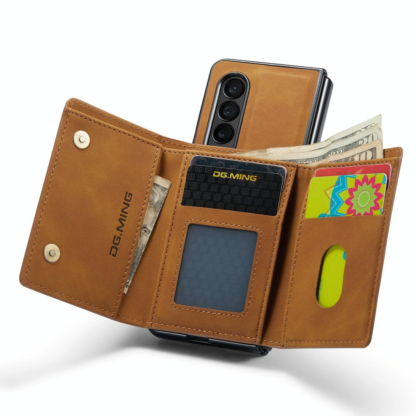 For Samsung Galaxy Z Fold4 5G Wallet Case - 3 Fold Multi Card Holder - Coffee