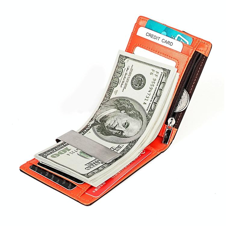 Anti-magnetic Leather Wallet with Zipper for Men - Rfid Protection - Coffee