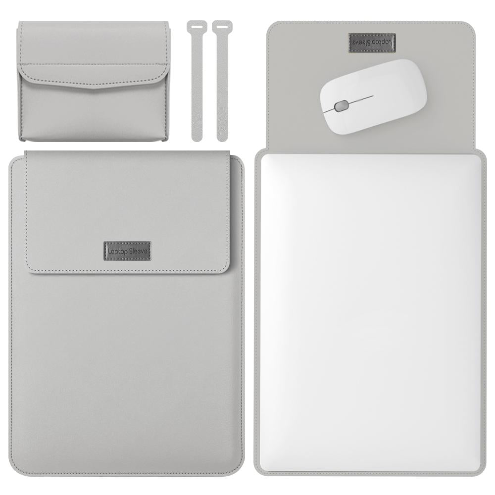 Lightweight Leather Computer Bag - 4-in-1 Portable - Fits 15.4 / 15.6 / 16.1 Inches - Grey