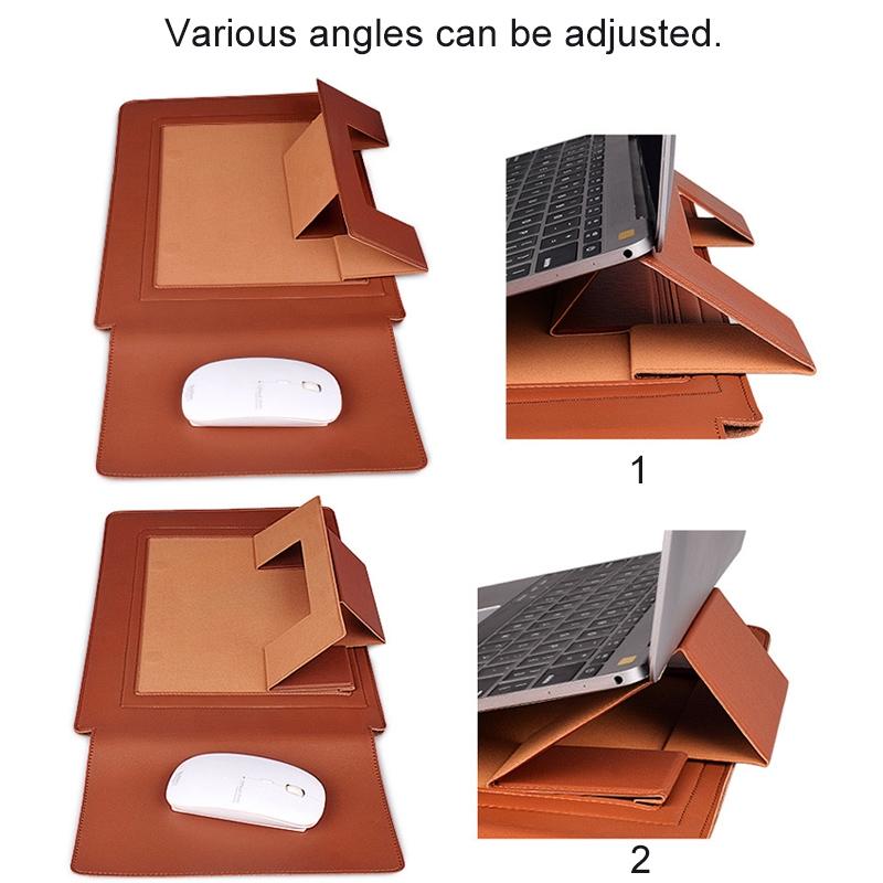 15.4 Inch Laptop Sleeve Leather Case with Small Storage Bag - Green