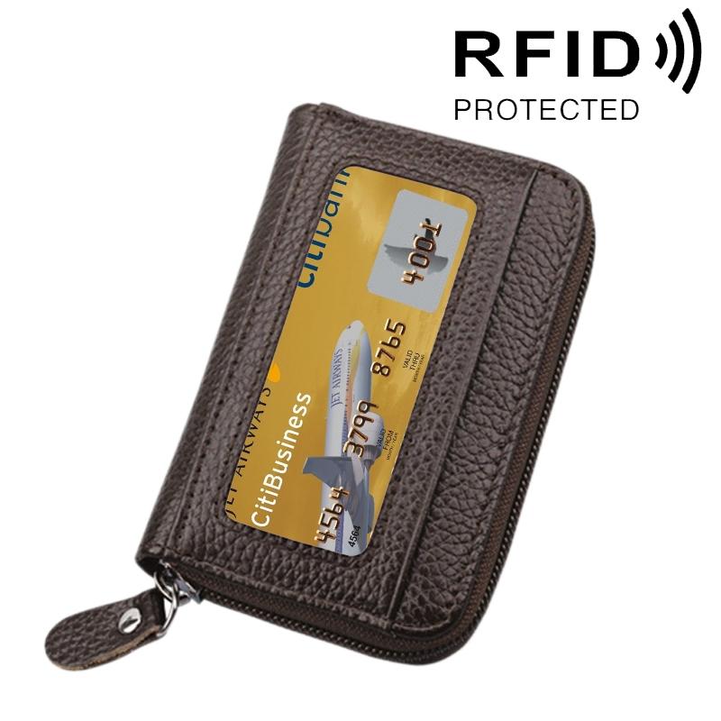 12-slot Leather Rfid Blocking Card Holder Wallet - Coffee