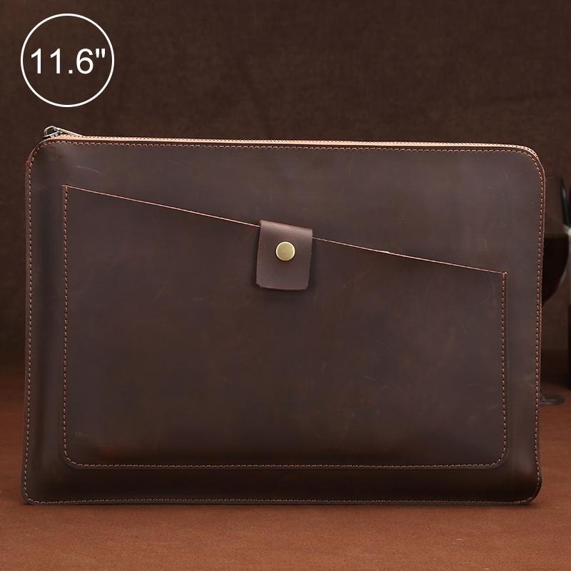 Leather Laptop Tablet Bag with Zipper for Macbook Samsung Sony Dell Alienware Chuwi Asus Hp - Coffee
