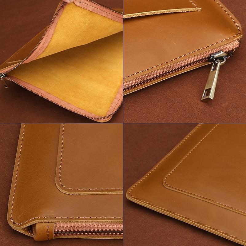 Leather Laptop Tablet Bag with Zipper for Macbook Samsung Sony Dell Alienware Chuwi Asus Hp - Coffee