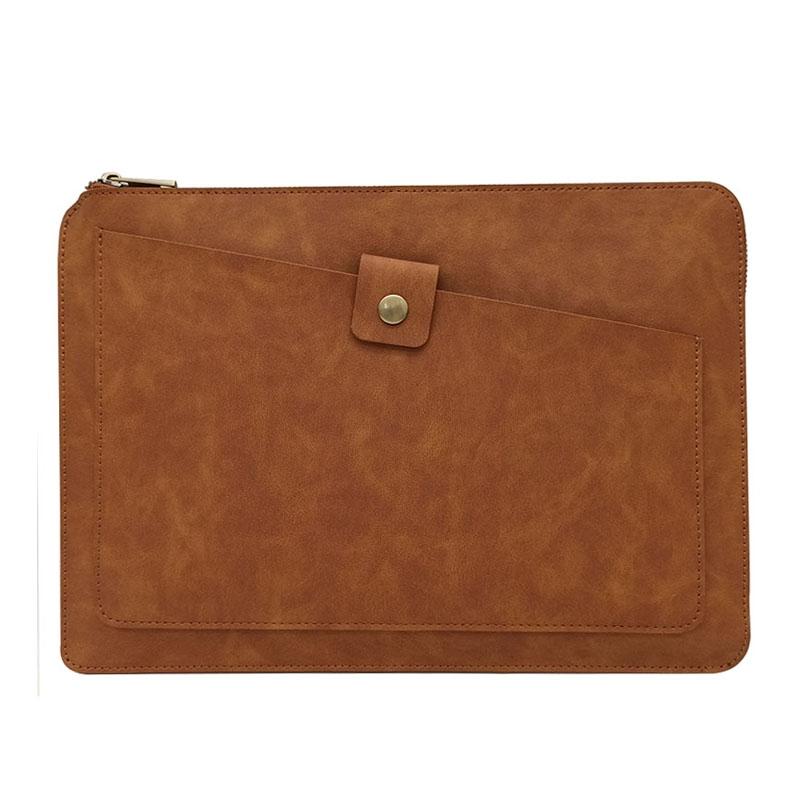 Leather Laptop Tablet Bag with Zipper for Macbook Samsung Sony Dell Alienware Chuwi Asus Hp - Coffee