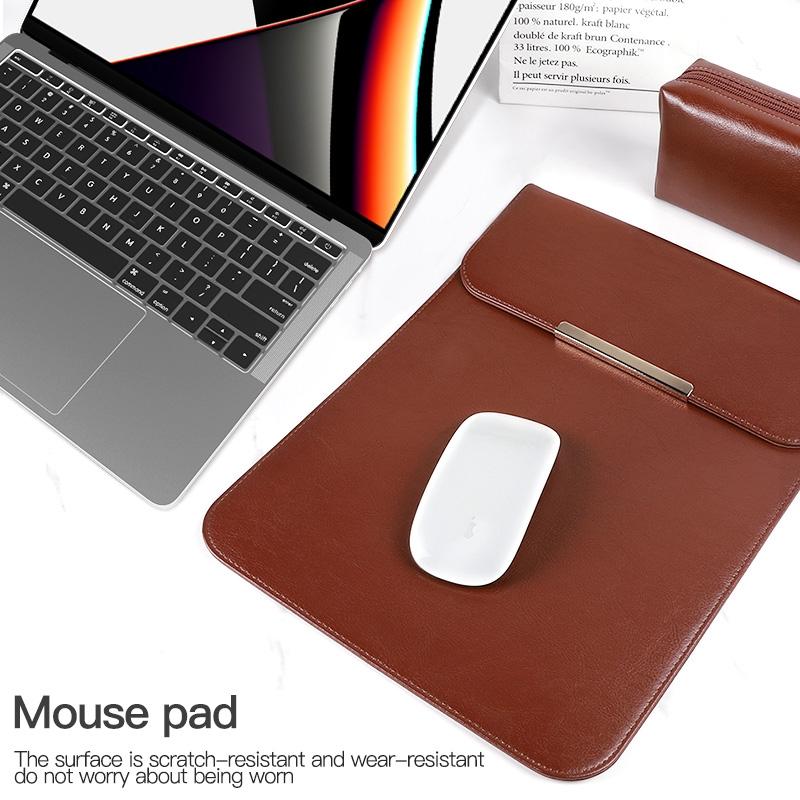 13.3 2-In-1 Laptop Sleeve With Mouse Storage In Pu Leather - Coffee