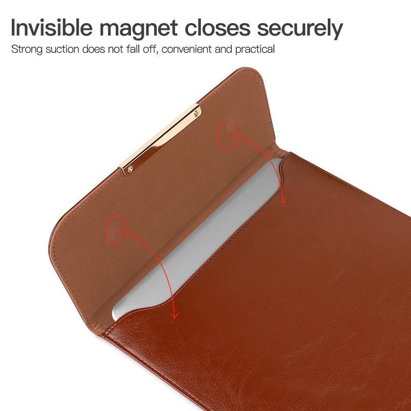 13.3 2-In-1 Laptop Sleeve With Mouse Storage In Pu Leather - Coffee