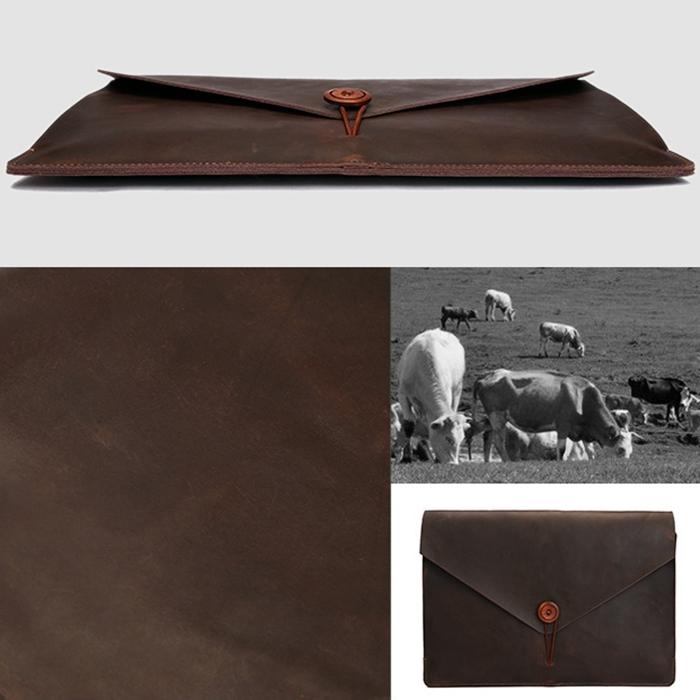 12 Genuine Leather Laptop / Tablet Bag - Universal Fit - Coffee