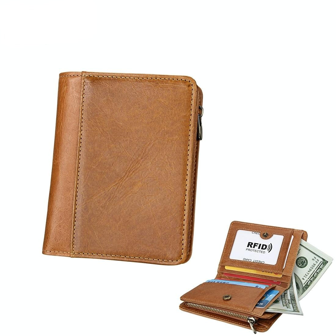 Antimagnetic Rfid Leather Wallet for Men - Coffee