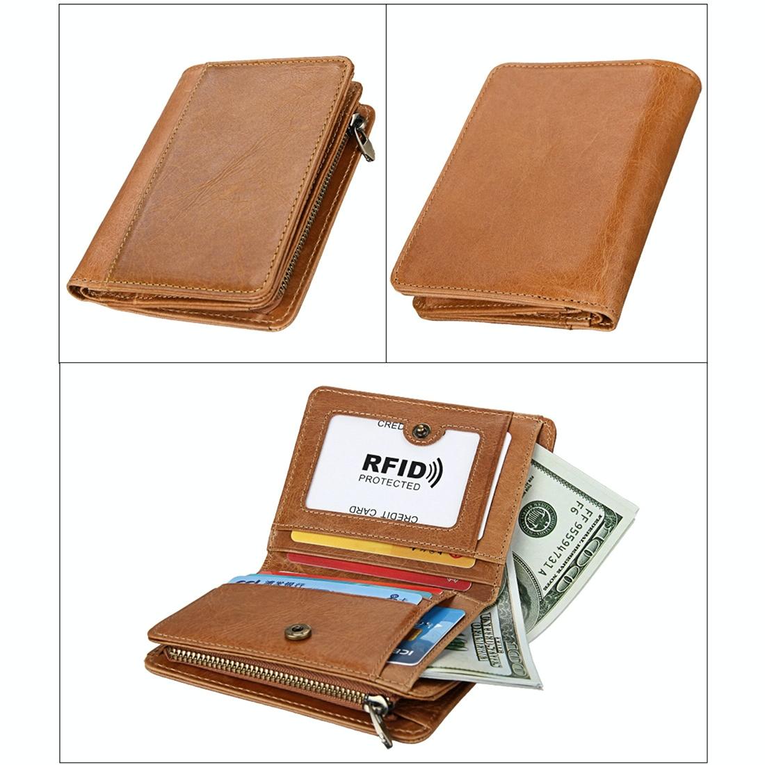 Antimagnetic Rfid Leather Wallet for Men - Coffee