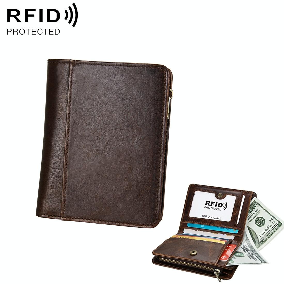 Antimagnetic Rfid Leather Wallet for Men - Coffee