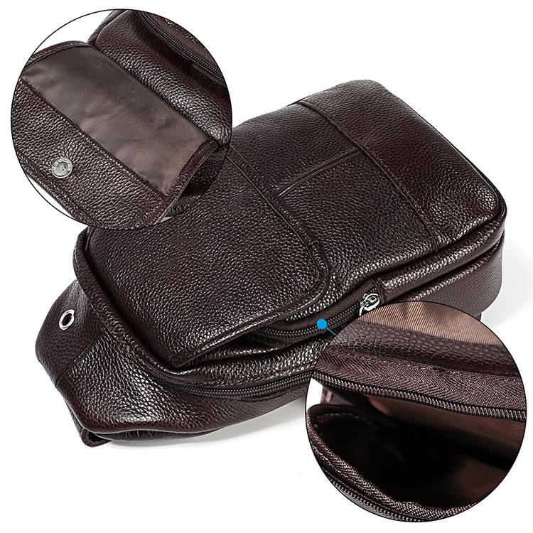 Men Litchi Texture Full Grain Cowhide Crossbody Bag - Coffee