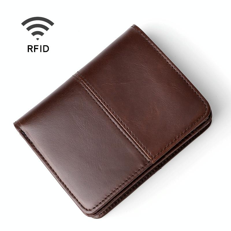 Oilskin Leather Rfid Change Purse - Brown - Coffee