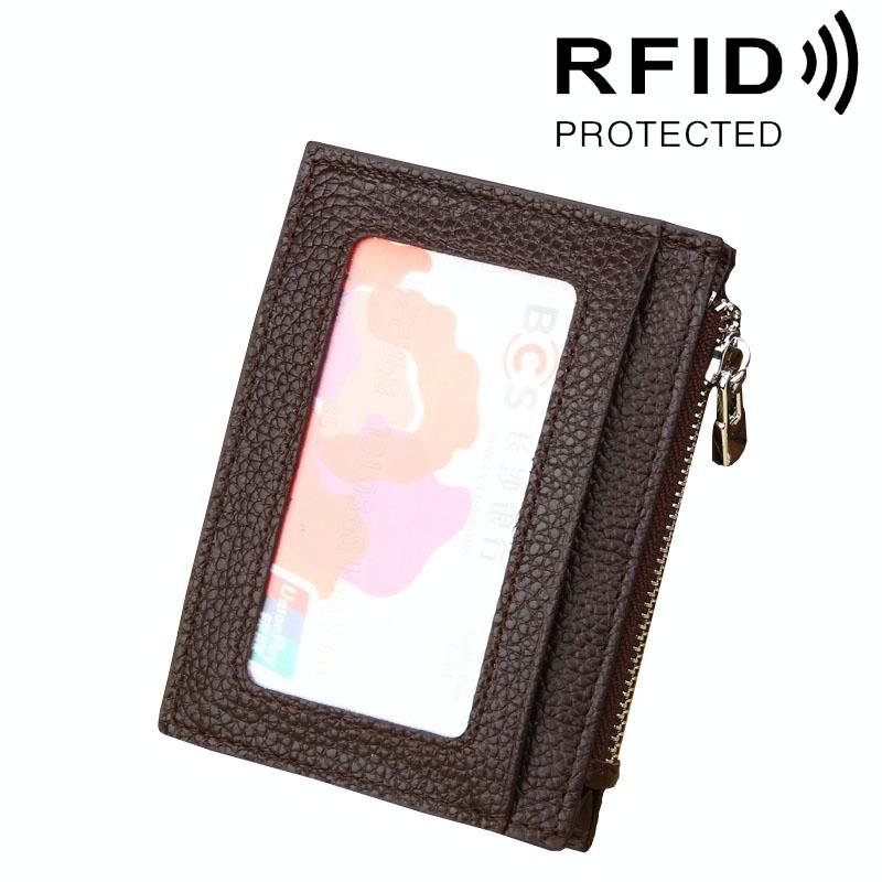 Leather Rfid Blocking Card Holder Wallet - 11x8x1.5cm - Coffee