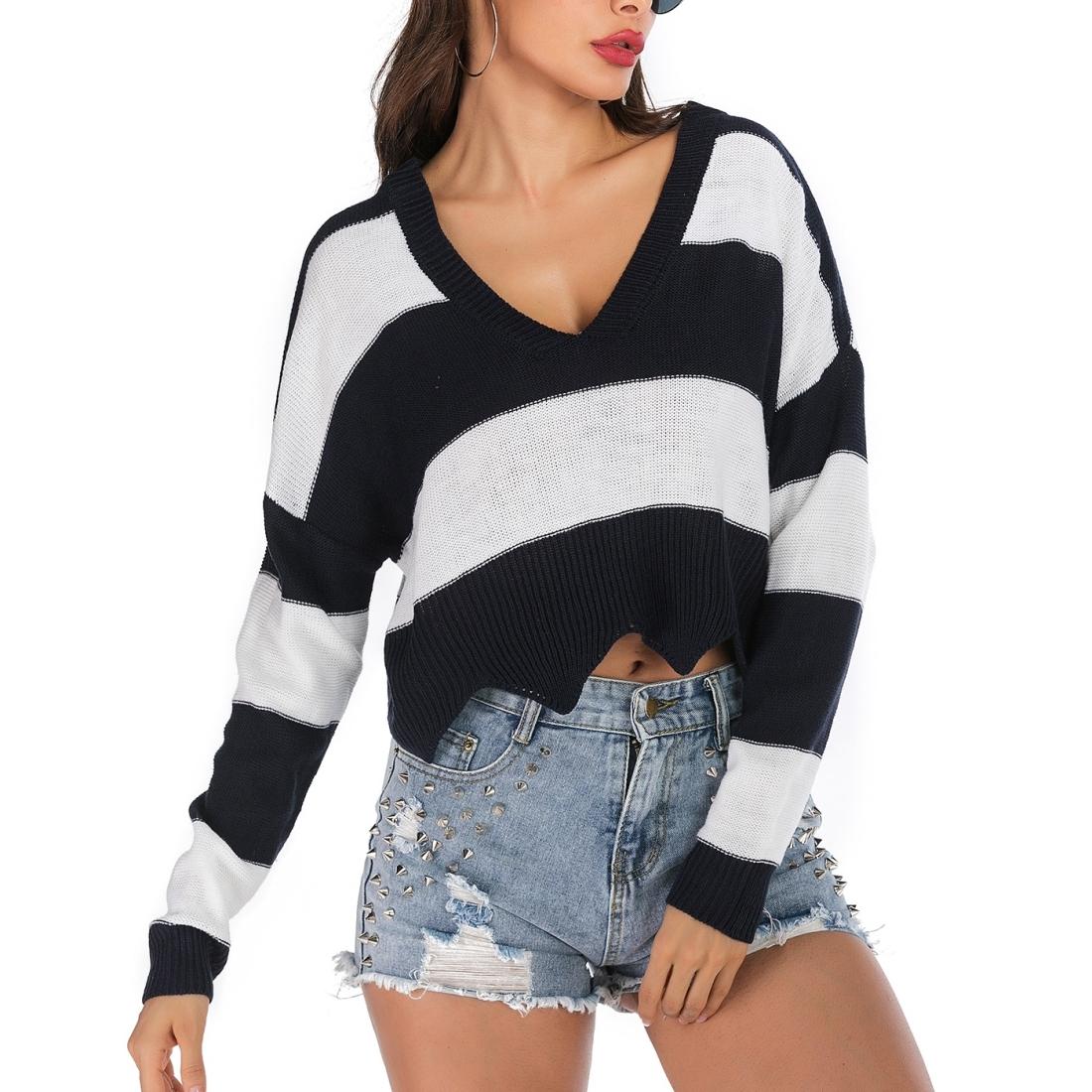 Striped Fashion Casual Pullover - Dark Blue L
