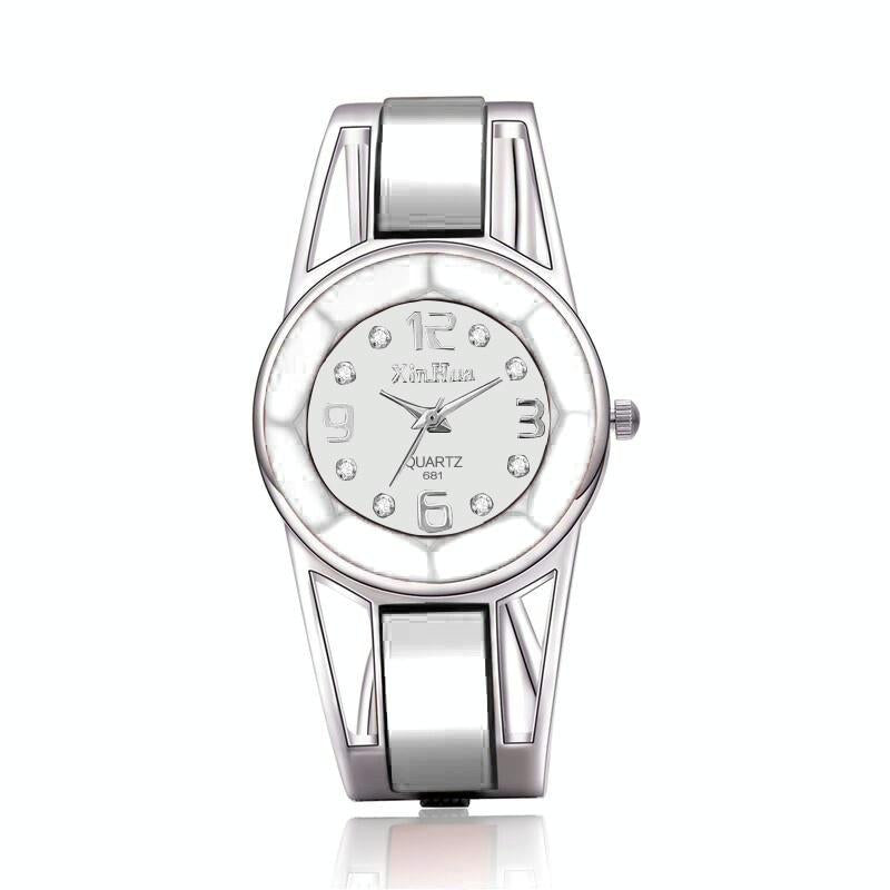 Stainless Steel Diamond Bracelet Watch for Women - Hollow Mirror Surface - White