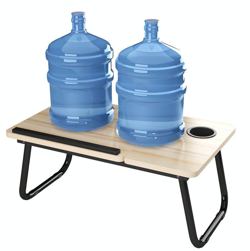 Adjustable Folding Laptop Desk with Cup Holder - Four-speed Lifting Table for Dorms - White Maple