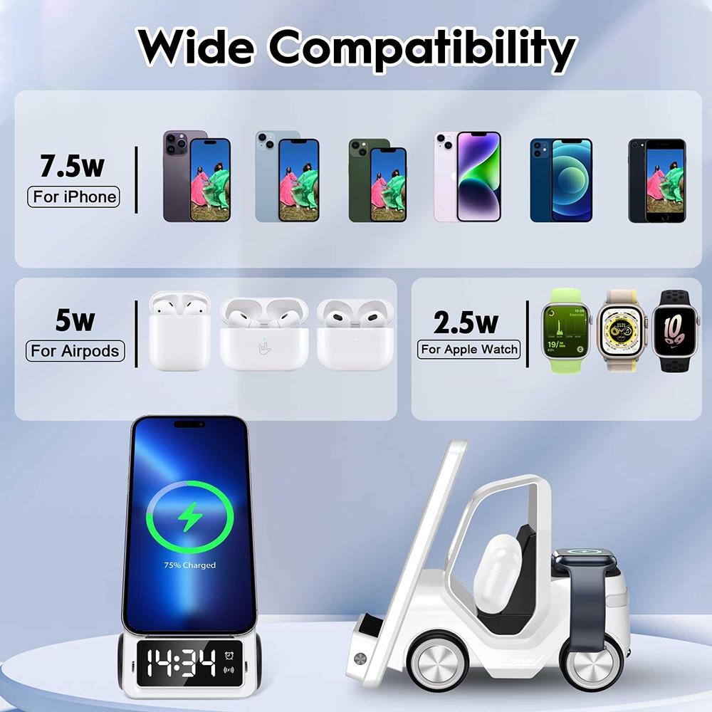 5 In 1 Car Desktop Alarm Clock With Wireless Charging - Orange