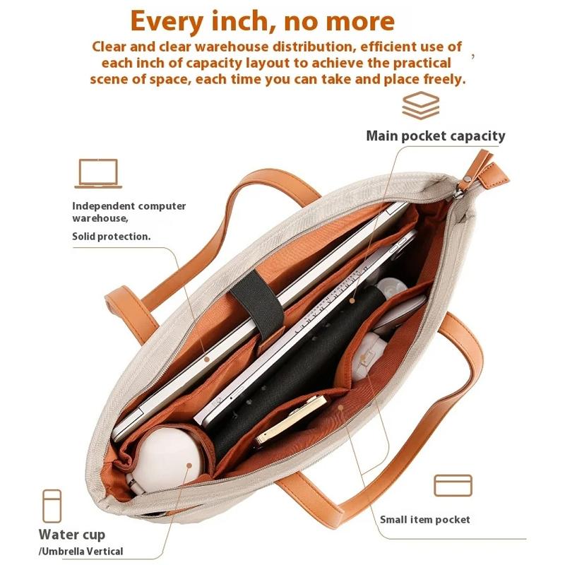 Large Capacity Laptop Tote For Women - Khaki