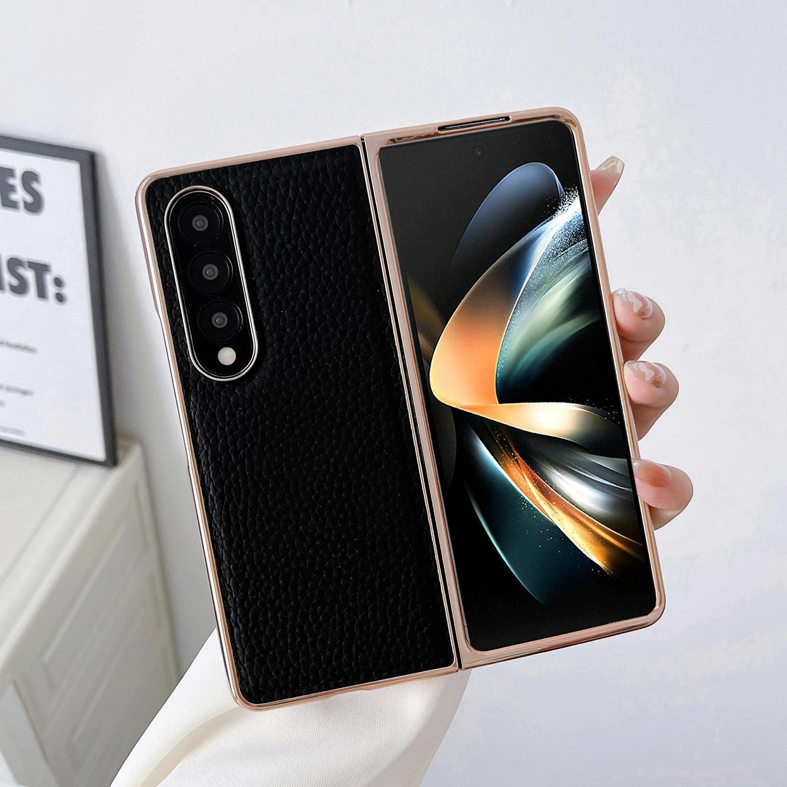 Star Series Nano Electroplating Pu Case For Samsung Galaxy Z Fold 4 - Black