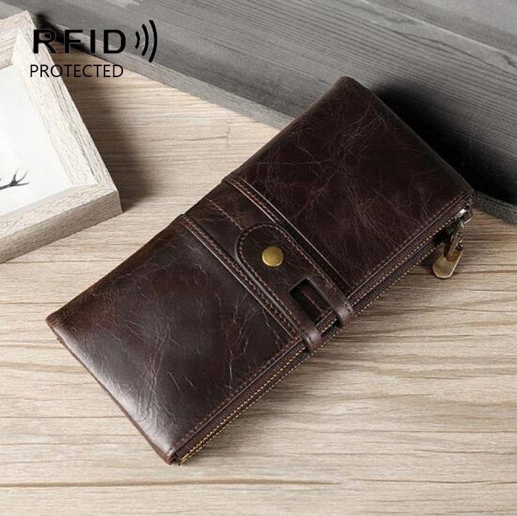 Secure Leather Wallet with Card Slots - Anti-theft - Coffee