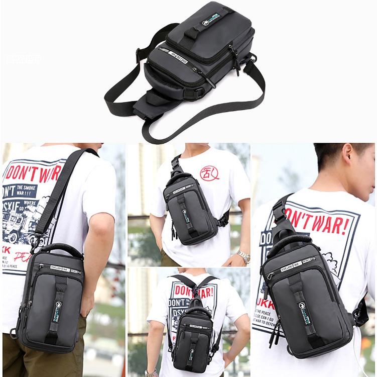 Men Multifunctional Chest Bag Usb Charging Port Single / Double Shoulder - Grey