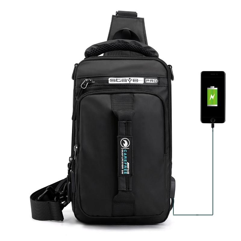 Men Multifunctional Chest Bag Usb Charging Port Single / Double Shoulder - Grey